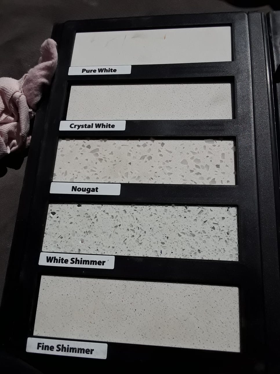 White surface sample board from the Apex project archive